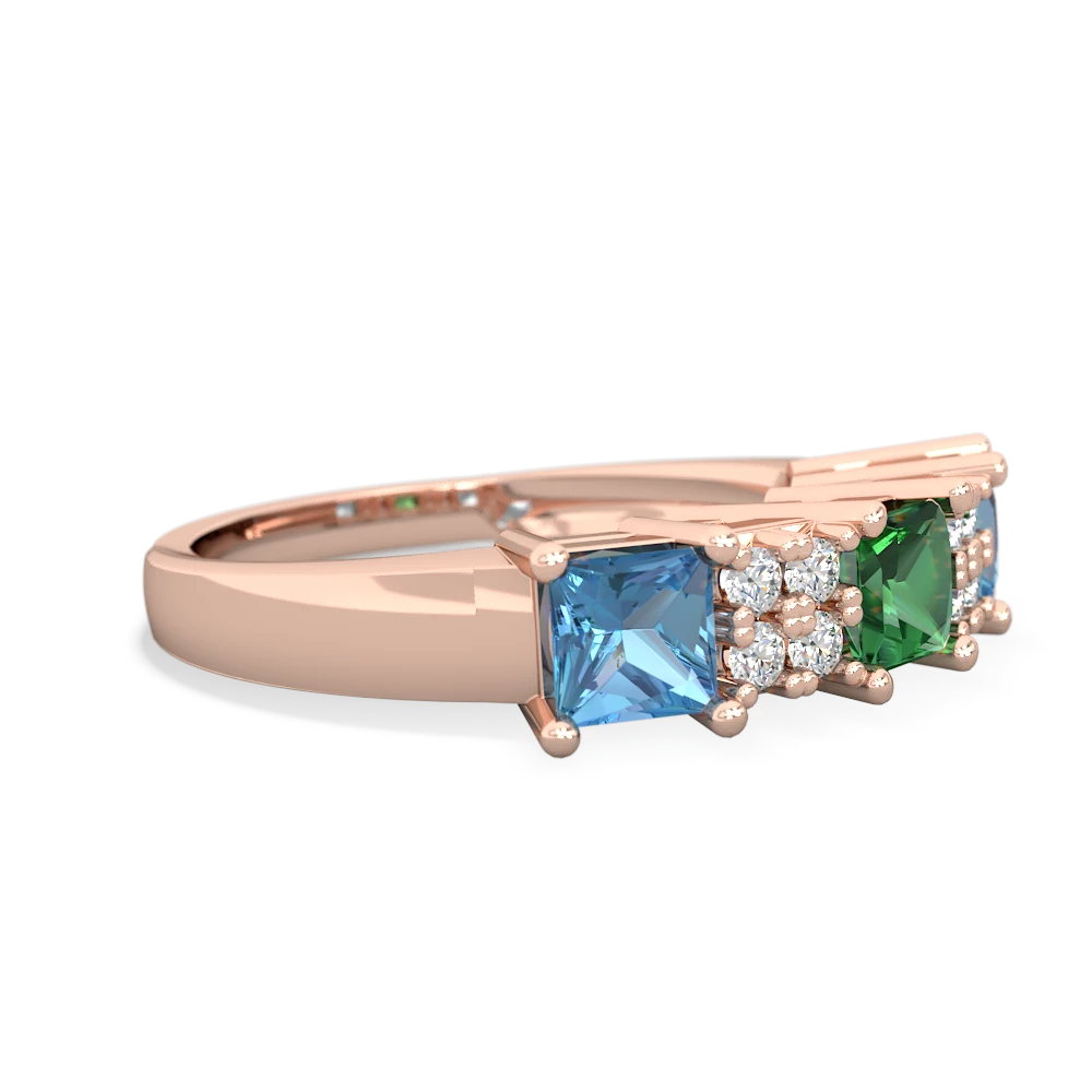 Lab Emerald Three Stone Diamond Cluster 14K Rose Gold ring R2592