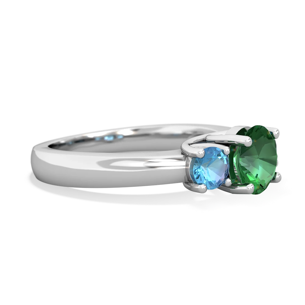 Lab Emerald Three Stone Round Trellis 14K White Gold ring R4018