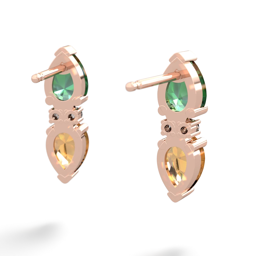 Lab Emerald Bowtie Drop 14K Rose Gold earrings E0865