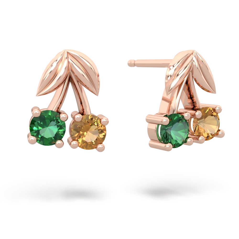 Lab Emerald Sweet Cherries 14K Rose Gold earrings E7001