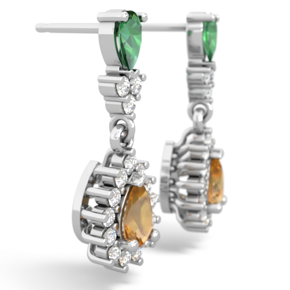 Lab Emerald Halo Pear Dangle 14K White Gold earrings E1882