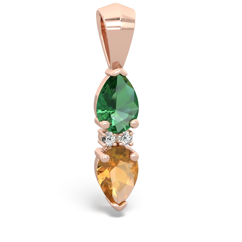 Lab Emerald Bowtie Drop 14K Rose Gold pendant P0865