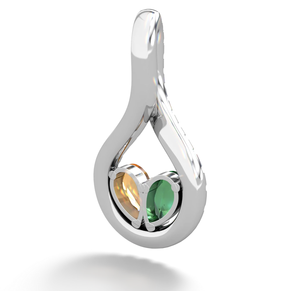 Lab Emerald Pave Twist 'One Heart' 14K White Gold pendant P5360