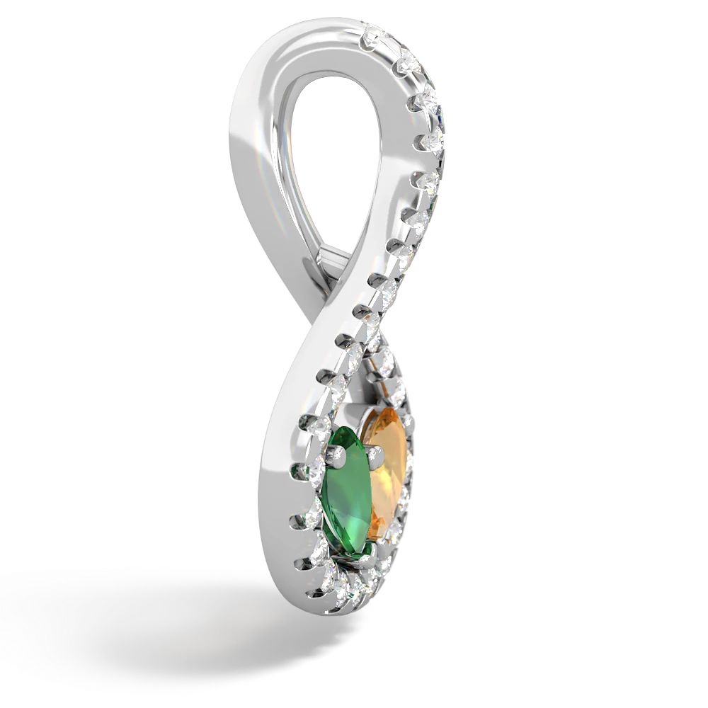 Lab Emerald Pave Twist 'One Heart' 14K White Gold pendant P5360