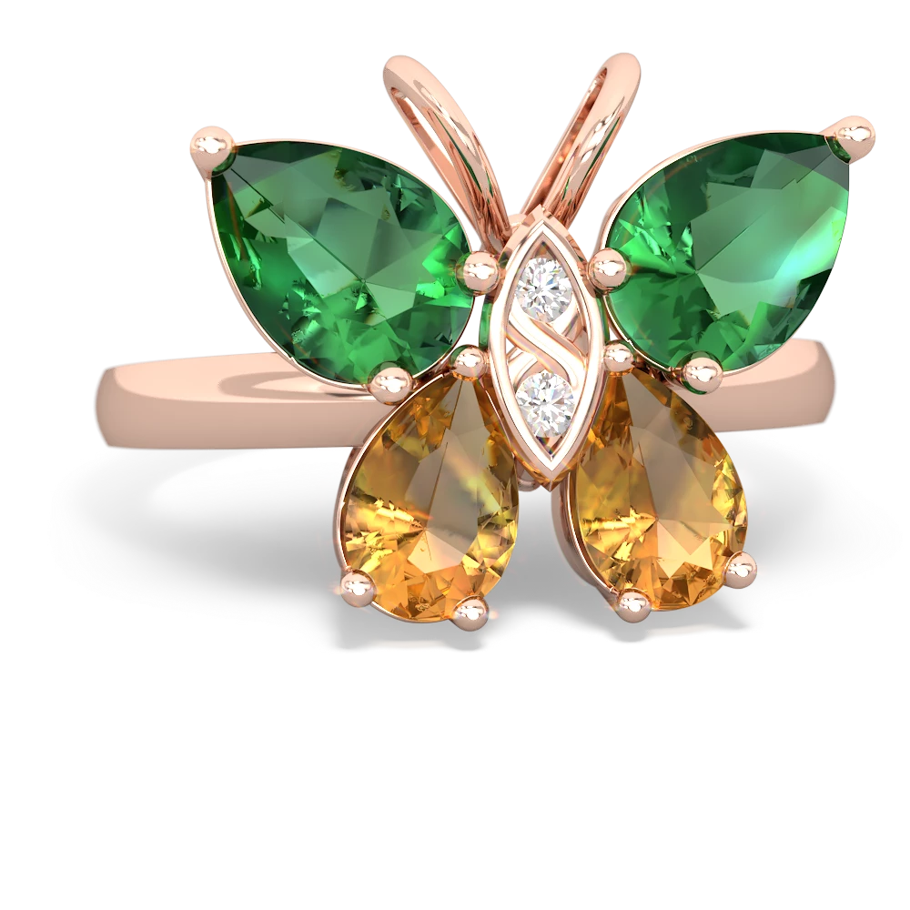 Lab Emerald Butterfly 14K Rose Gold ring R2215