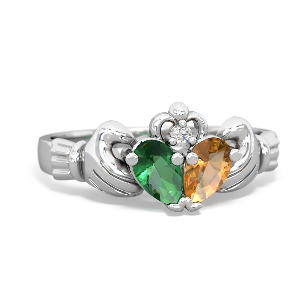 Lab Emerald 'Our Heart' Claddagh 14K White Gold ring R2388