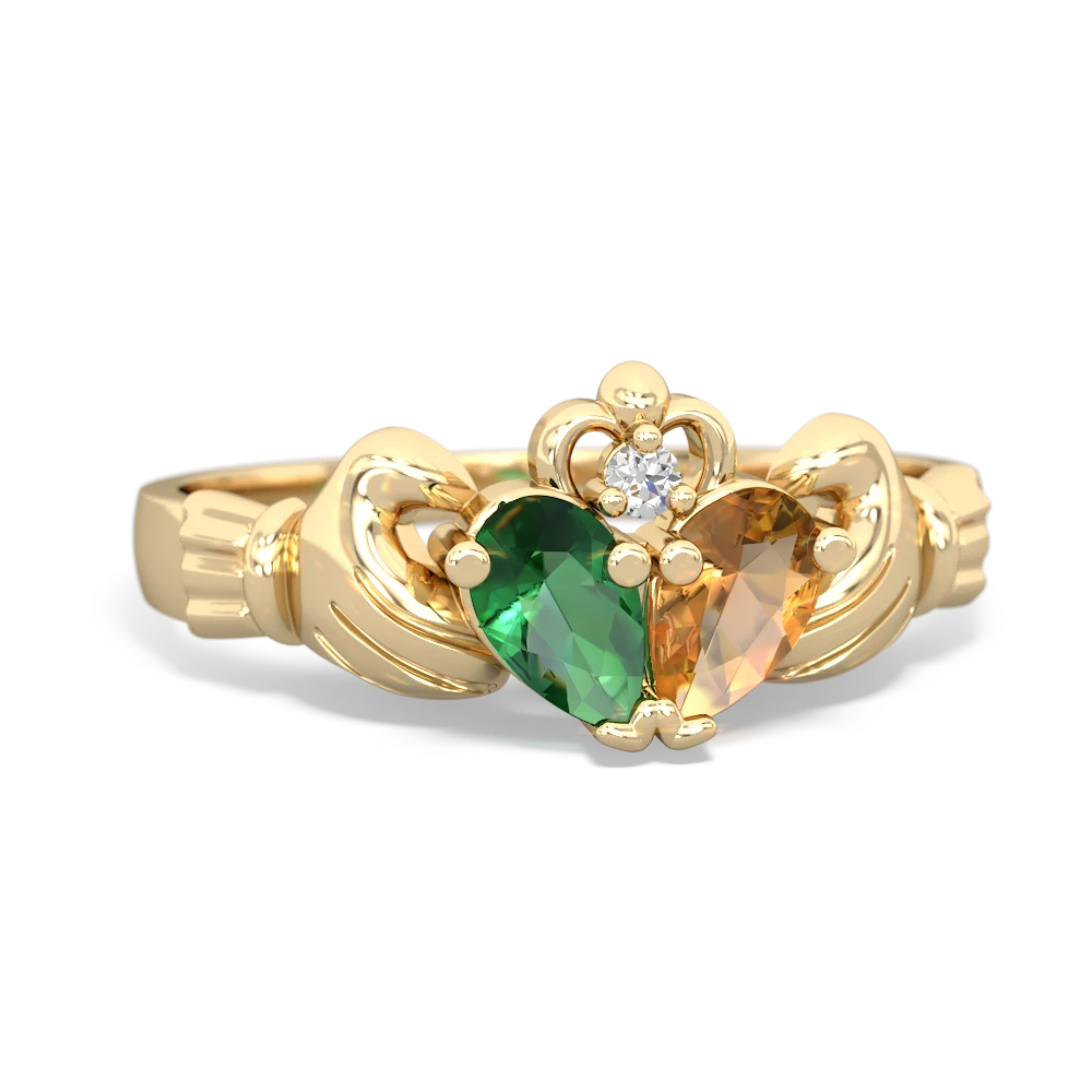 Lab Emerald 'Our Heart' Claddagh 14K Yellow Gold ring R2388