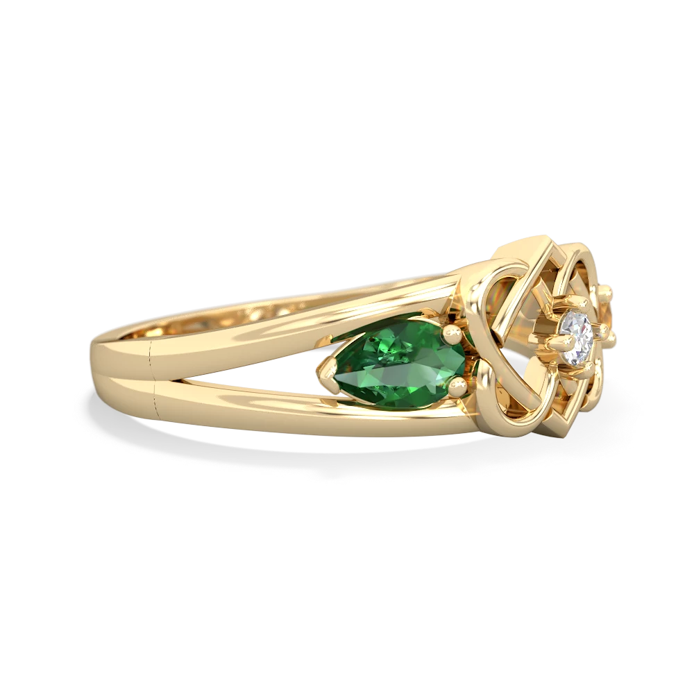 Lab Emerald Hearts Intertwined 14K Yellow Gold ring R5880