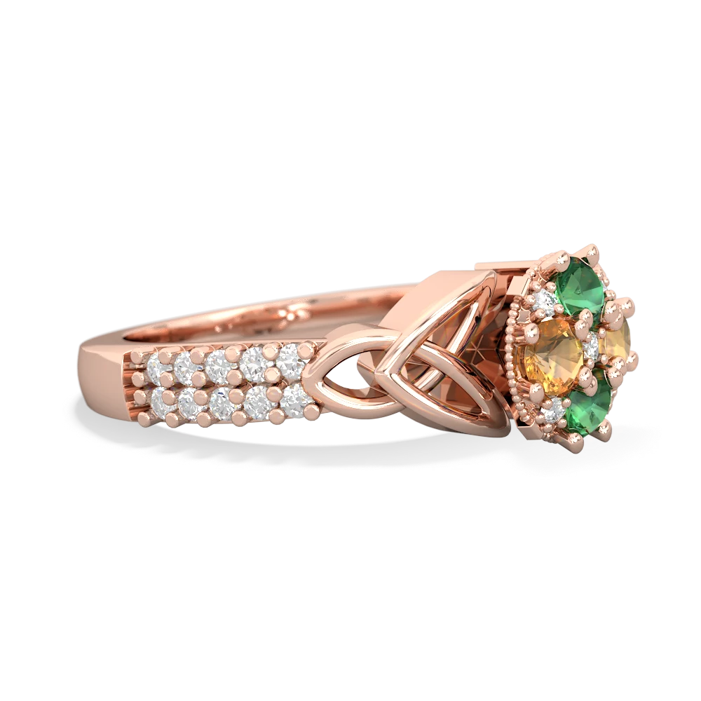 Lab Emerald Celtic Knot Cluster Engagement 14K Rose Gold ring R26443RD