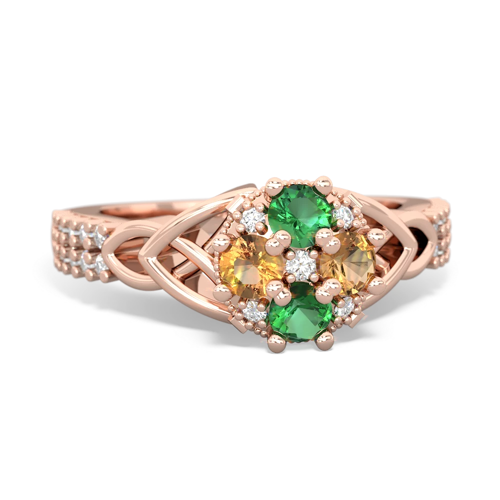 Lab Emerald Celtic Knot Cluster Engagement 14K Rose Gold ring R26443RD