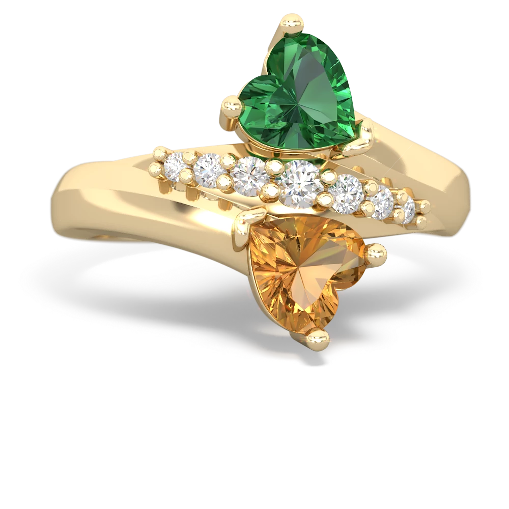 Lab Emerald Heart To Heart 14K Yellow Gold ring R2064