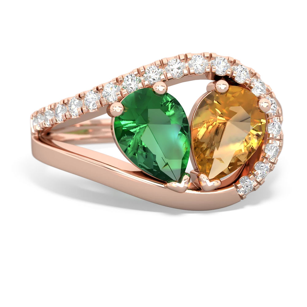 Lab Emerald Nestled Heart Keepsake 14K Rose Gold ring R5650