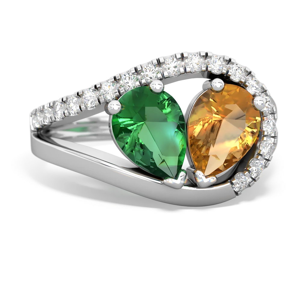 Lab Emerald Nestled Heart Keepsake 14K White Gold ring R5650