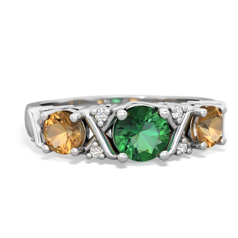 Lab Emerald Hugs And Kisses 14K White Gold ring R5016