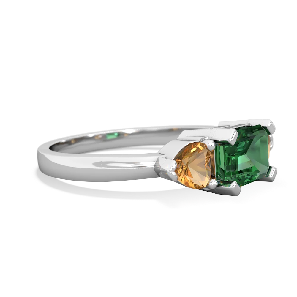 Lab Emerald Three Stone 14K White Gold ring R5235