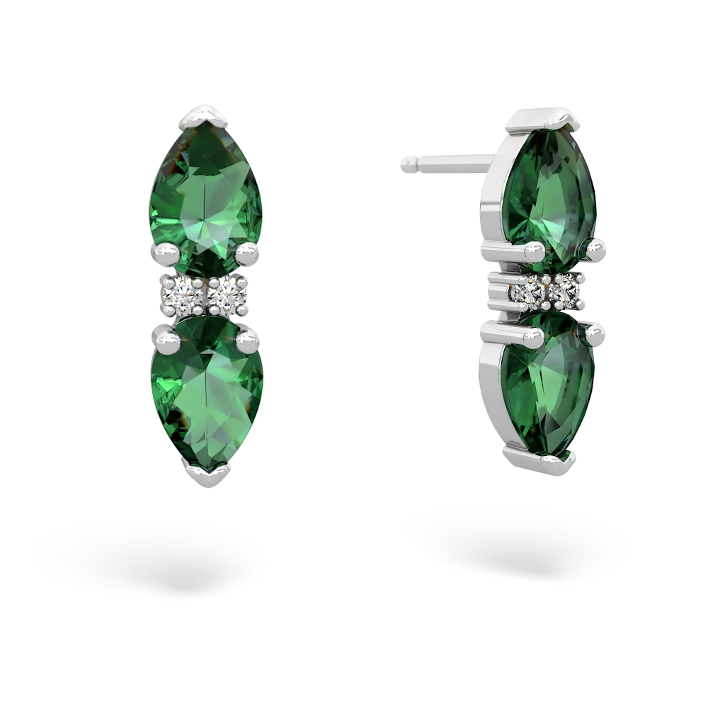 Lab Emerald Bowtie Drop 14K White Gold earrings E0865