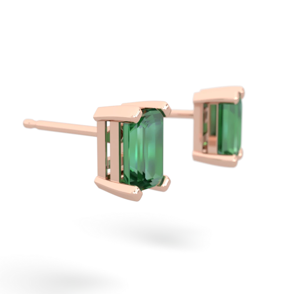 Lab Emerald 6X4mm Emerald-Cut Stud 14K Rose Gold earrings E1855