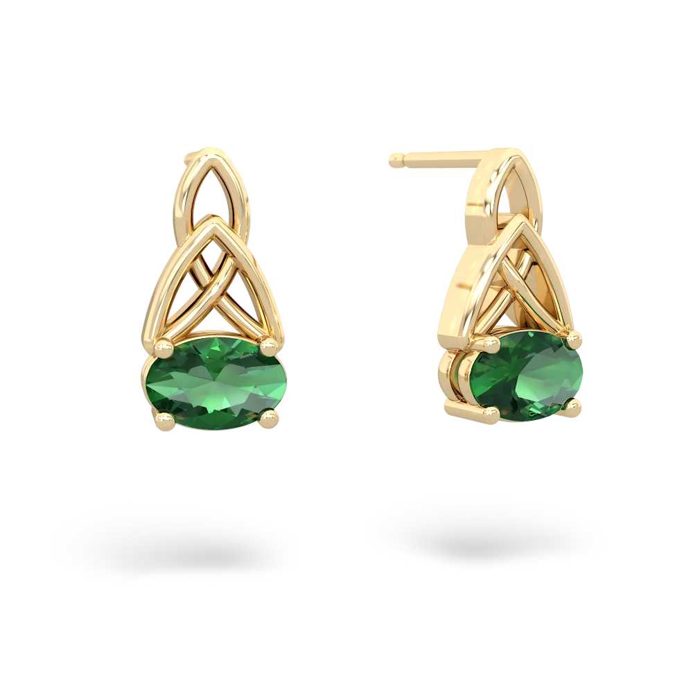 Lab Emerald Celtic Trinity Knot 14K Yellow Gold earrings E2389