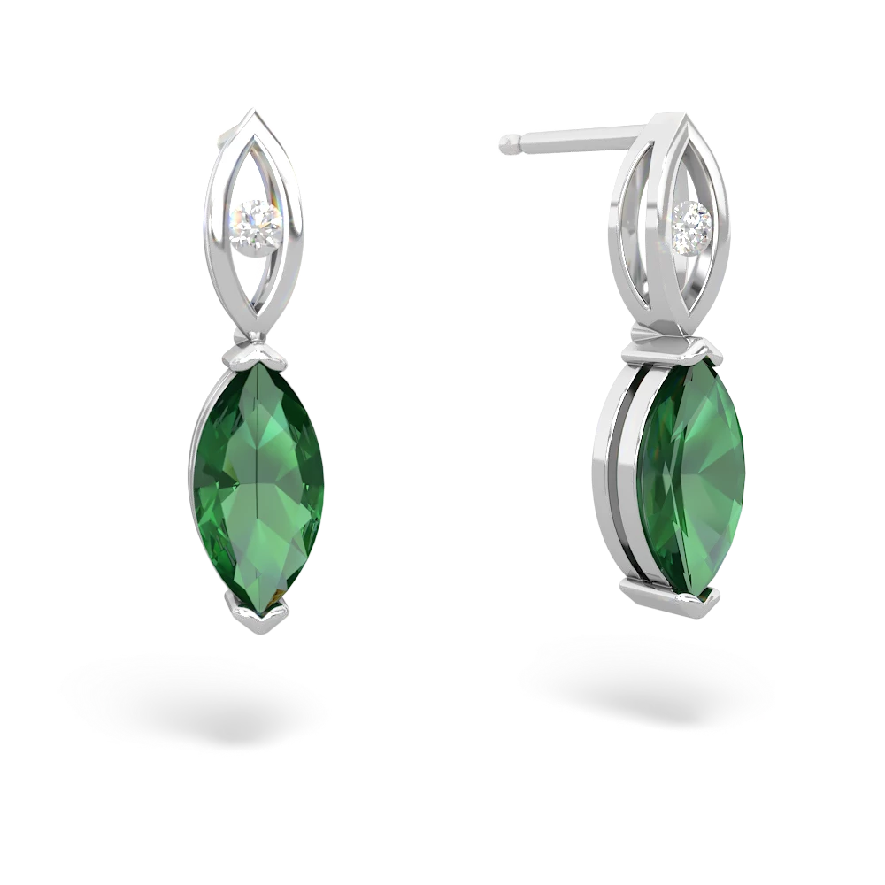 Lab Emerald Marquise Drop 14K White Gold earrings E5333