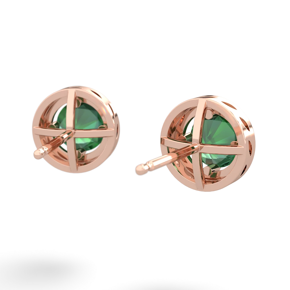 Lab Emerald Halo 14K Rose Gold earrings E5320