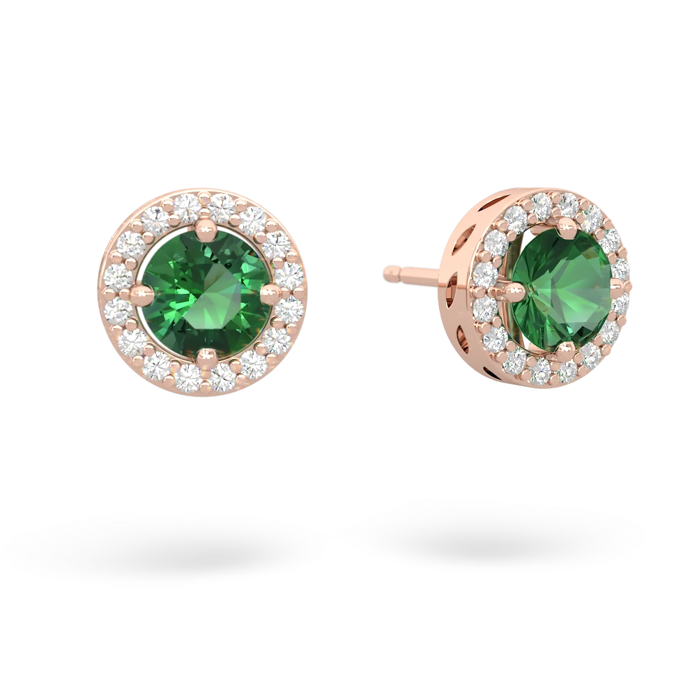 Lab Emerald Halo 14K Rose Gold earrings E5320