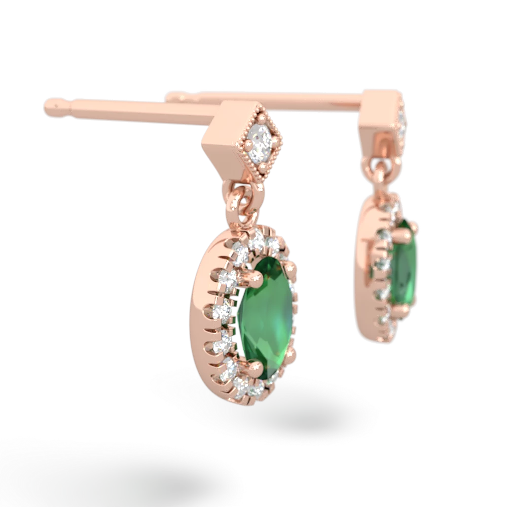 Lab Emerald Antique-Style Halo 14K Rose Gold earrings E5720