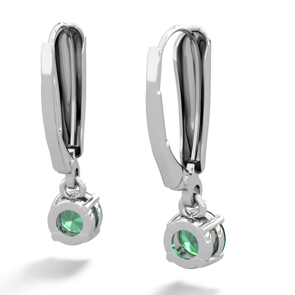 Lab Emerald 5Mm Round Lever Back 14K White Gold earrings E2785