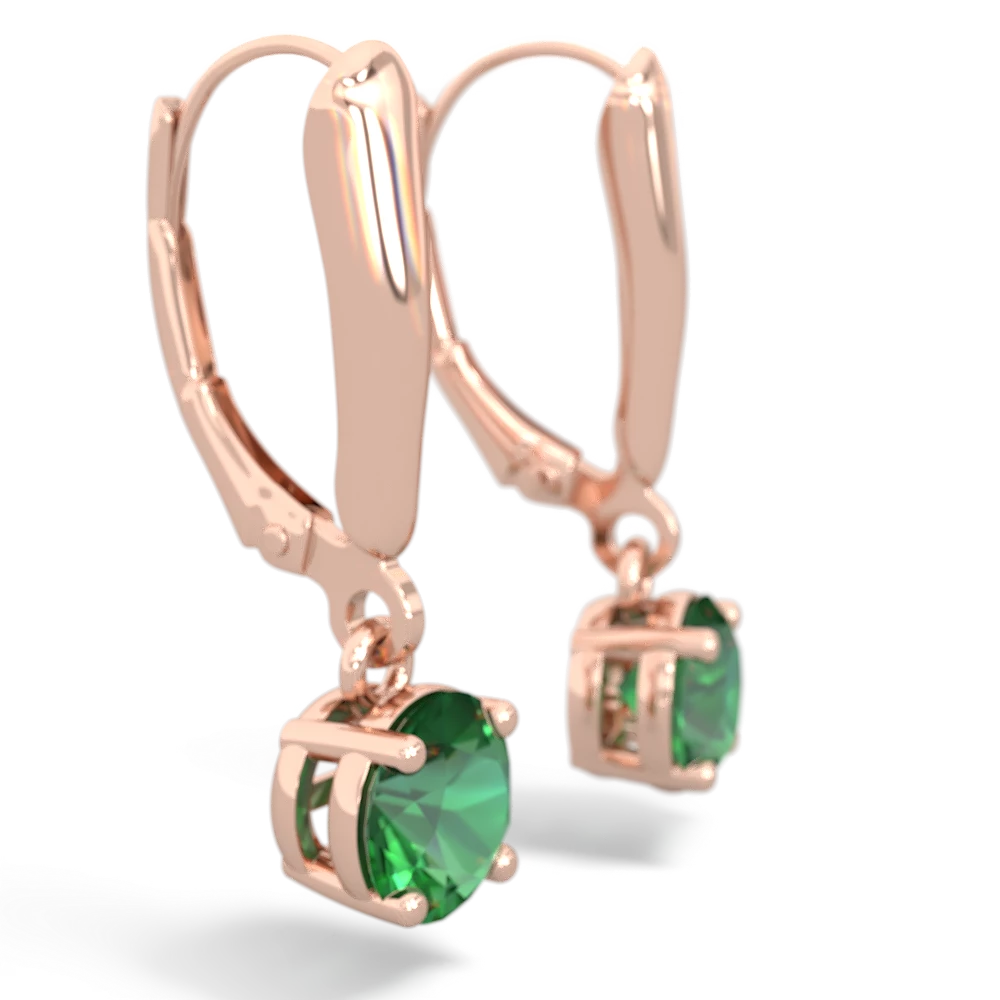 Lab Emerald 6Mm  Round Lever Back 14K Rose Gold earrings E2786