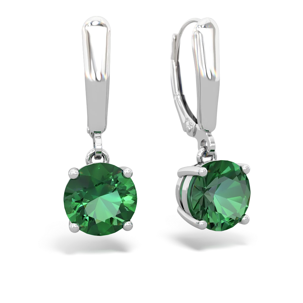 Lab Emerald 8Mm  Round Lever Back 14K White Gold earrings E2788