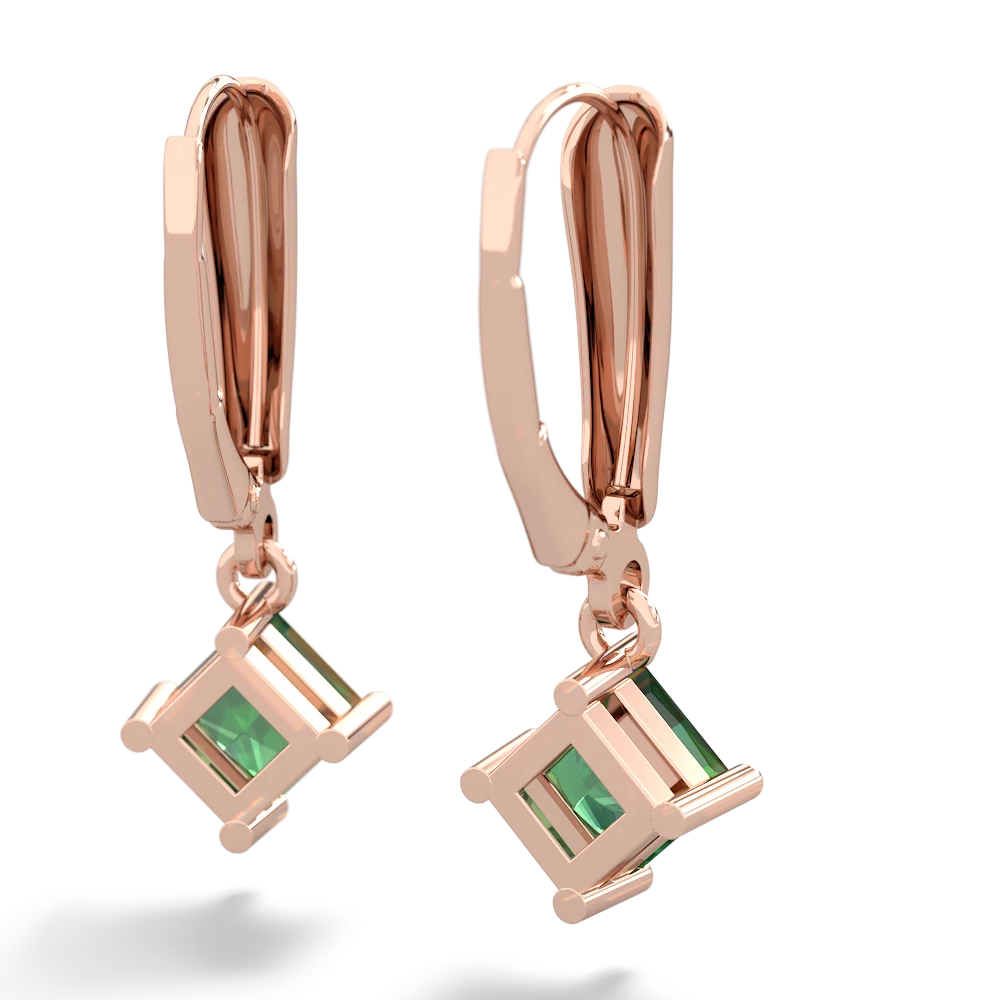 Lab Emerald 6Mm Princess Lever Back 14K Rose Gold earrings E2789