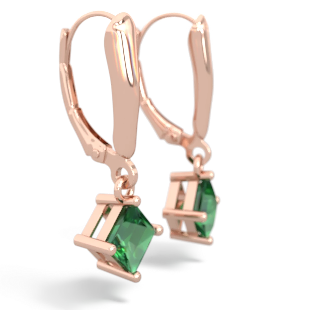 Lab Emerald 6Mm Princess Lever Back 14K Rose Gold earrings E2789