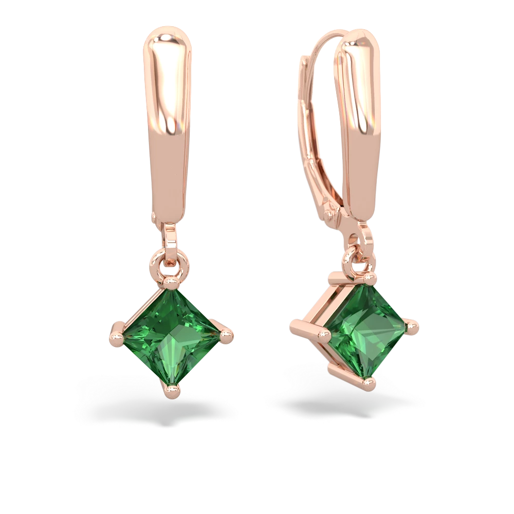 Lab Emerald 6Mm Princess Lever Back 14K Rose Gold earrings E2789