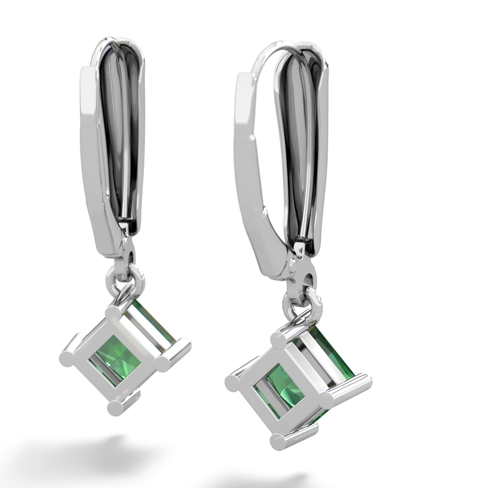 Lab Emerald 6Mm Princess Lever Back 14K White Gold earrings E2789