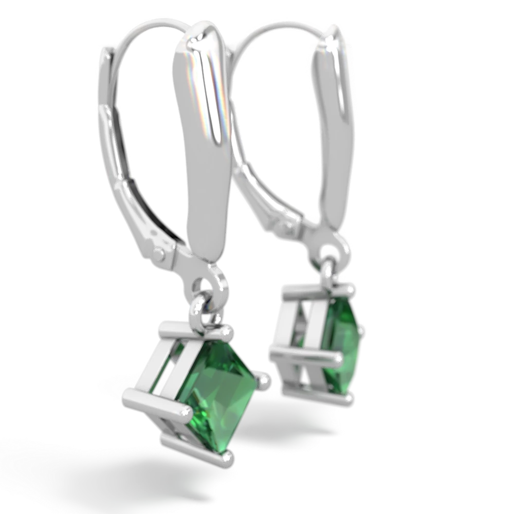 Lab Emerald 6Mm Princess Lever Back 14K White Gold earrings E2789