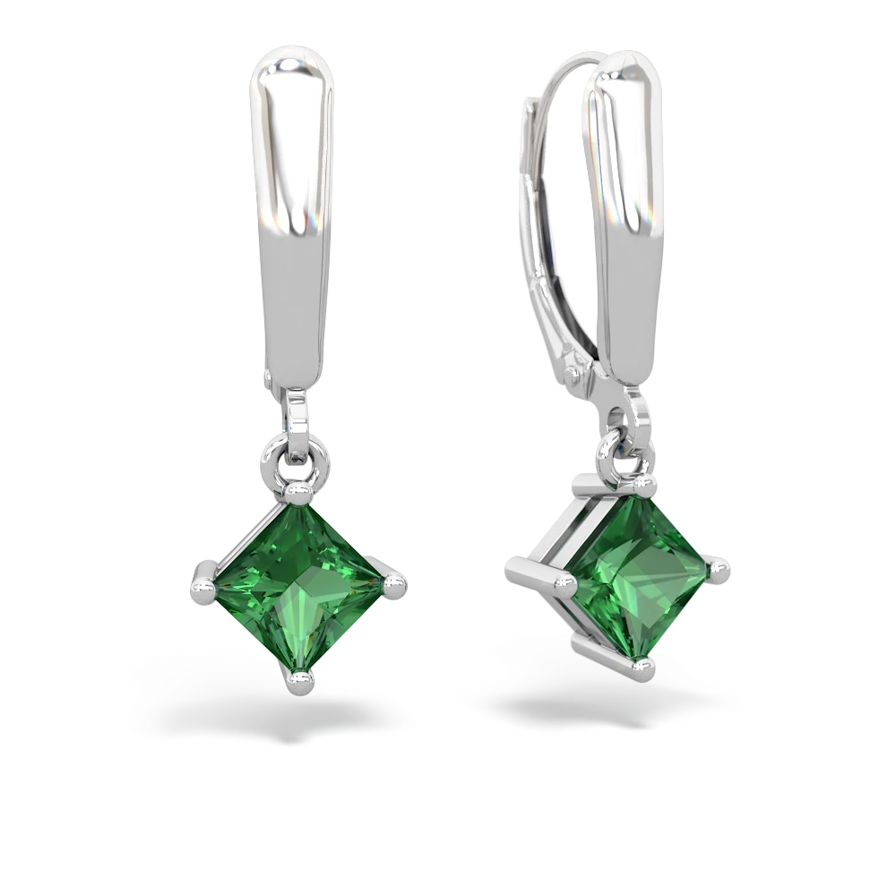 Lab Emerald 6Mm Princess Lever Back 14K White Gold earrings E2789