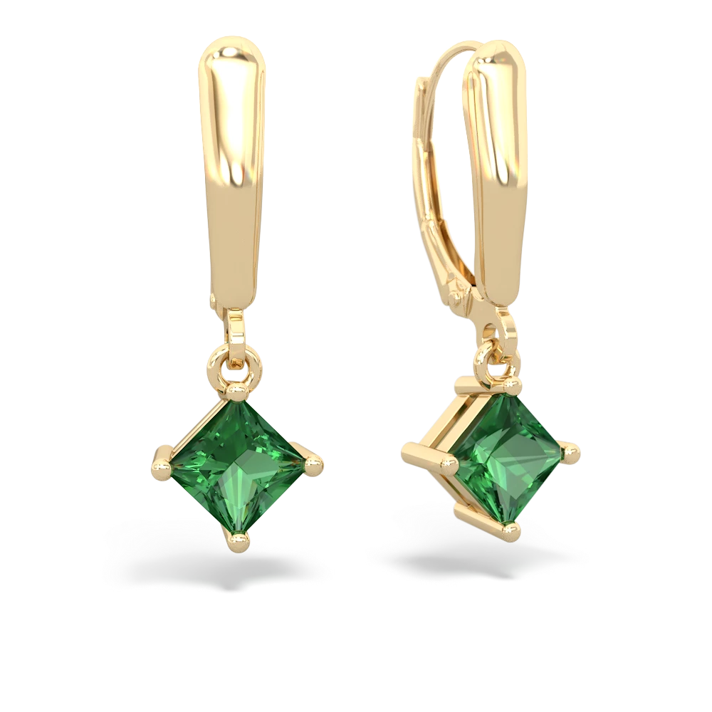 Lab Emerald 6Mm Princess Lever Back 14K Yellow Gold earrings E2789