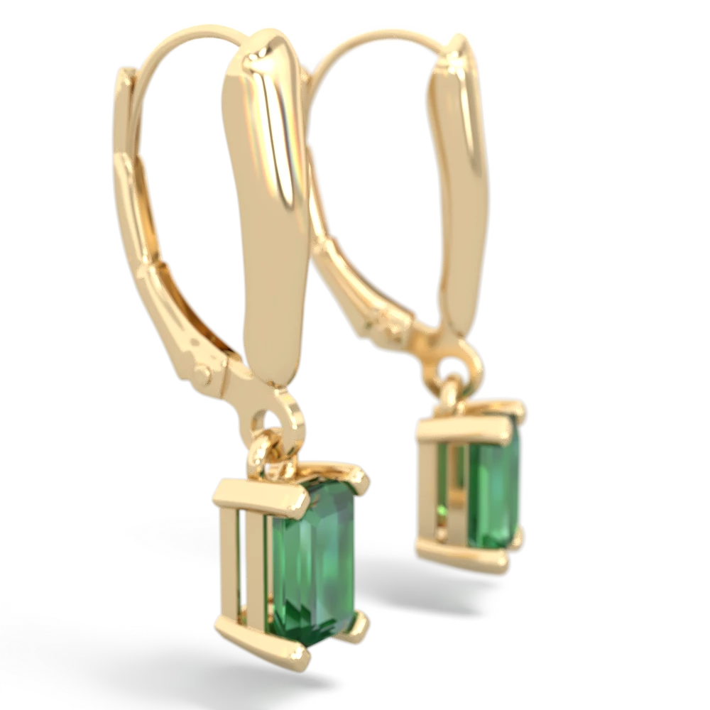 Lab Emerald 6X4mm Emerald-Cut Lever Back 14K Yellow Gold earrings E2855