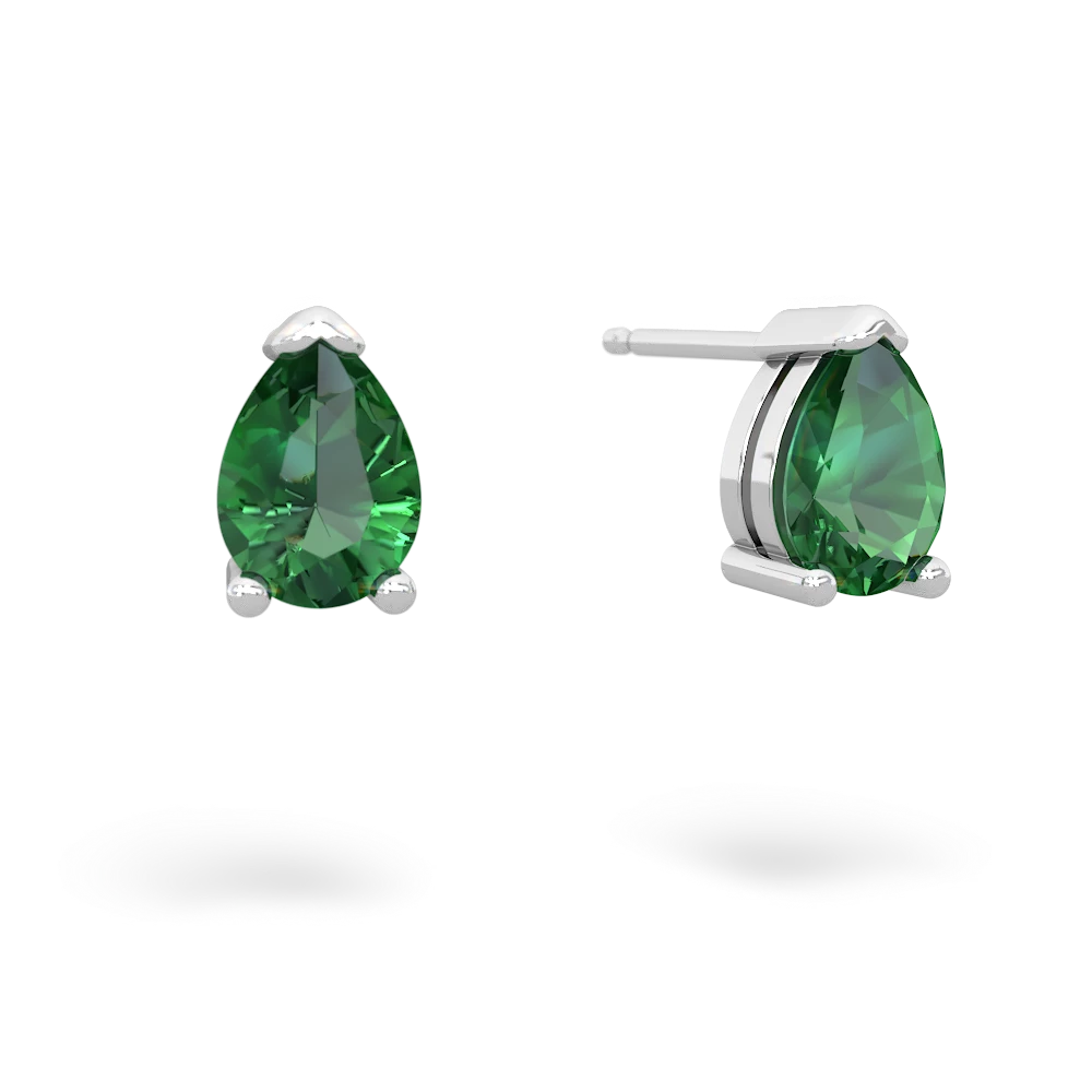 Lab Emerald Teardrop Stud 14K White Gold earrings E1793