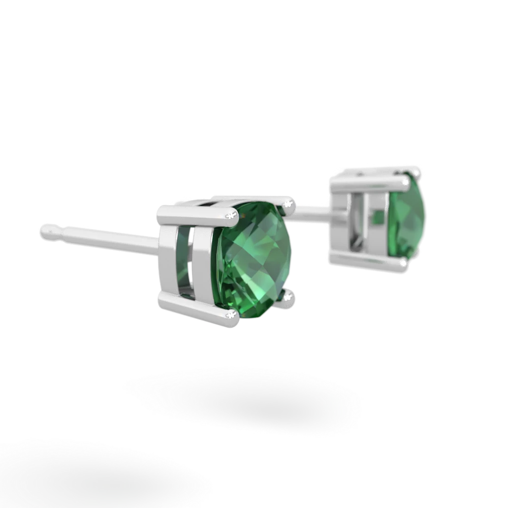 Lab Emerald 5Mm Checkerboard Cushion Stud 14K White Gold earrings E1795