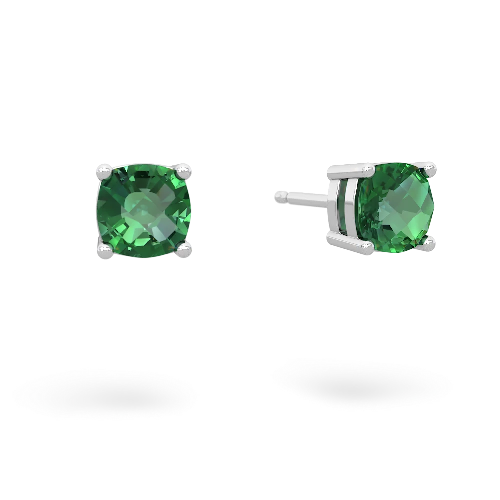 Lab Emerald 5Mm Checkerboard Cushion Stud 14K White Gold earrings E1795