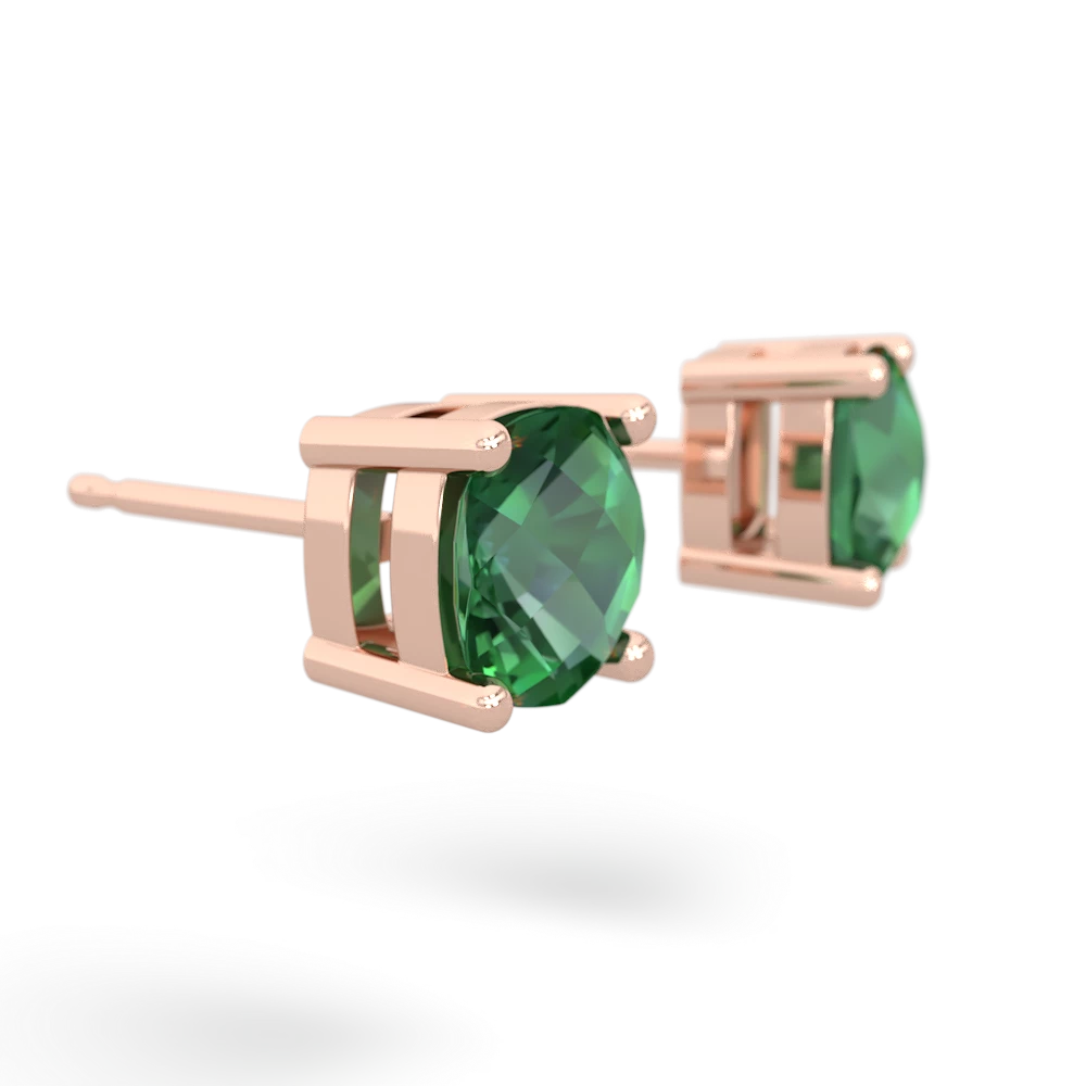 Lab Emerald 6Mm Checkerboard Cushion Stud 14K Rose Gold earrings E1796