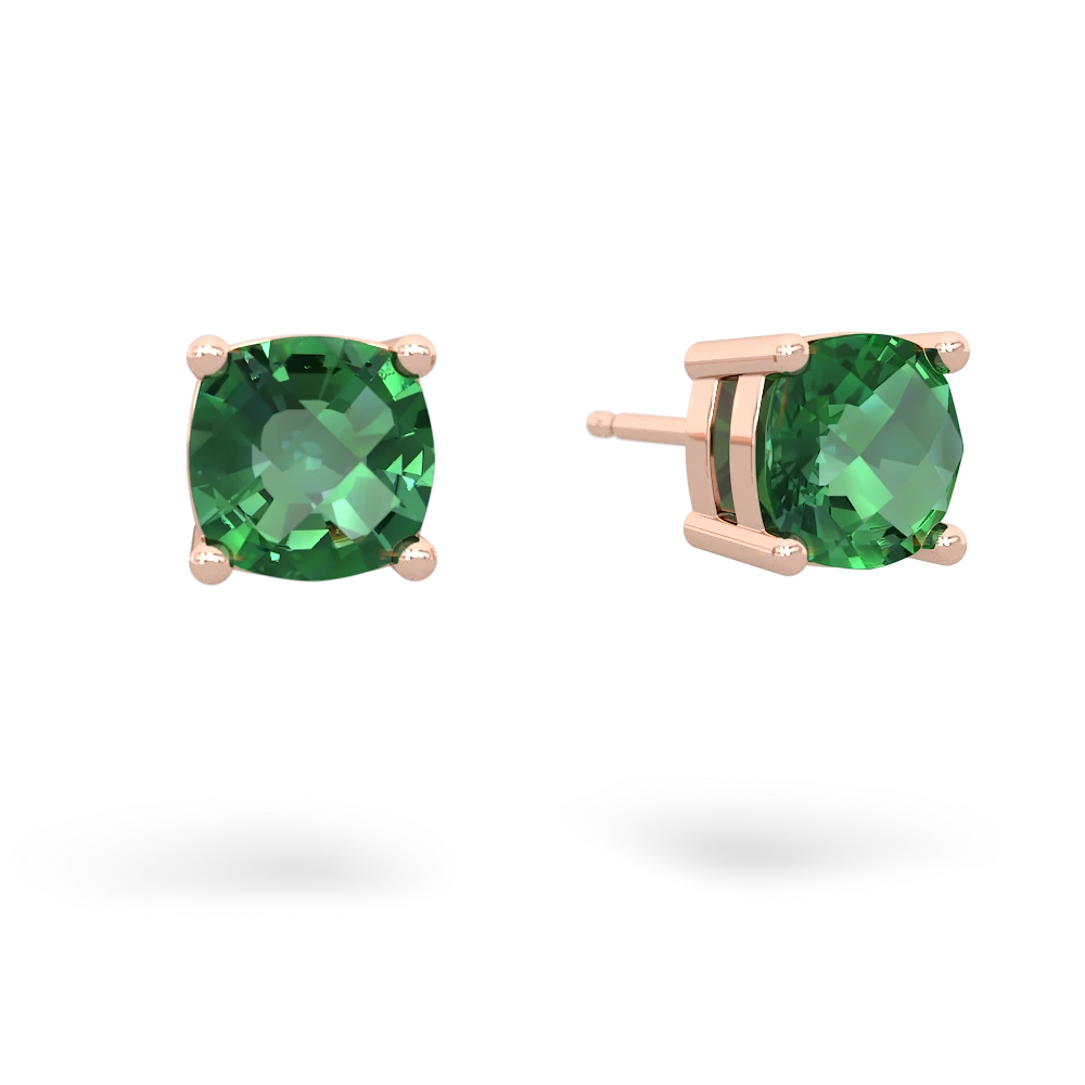 Lab Emerald 6Mm Checkerboard Cushion Stud 14K Rose Gold earrings E1796