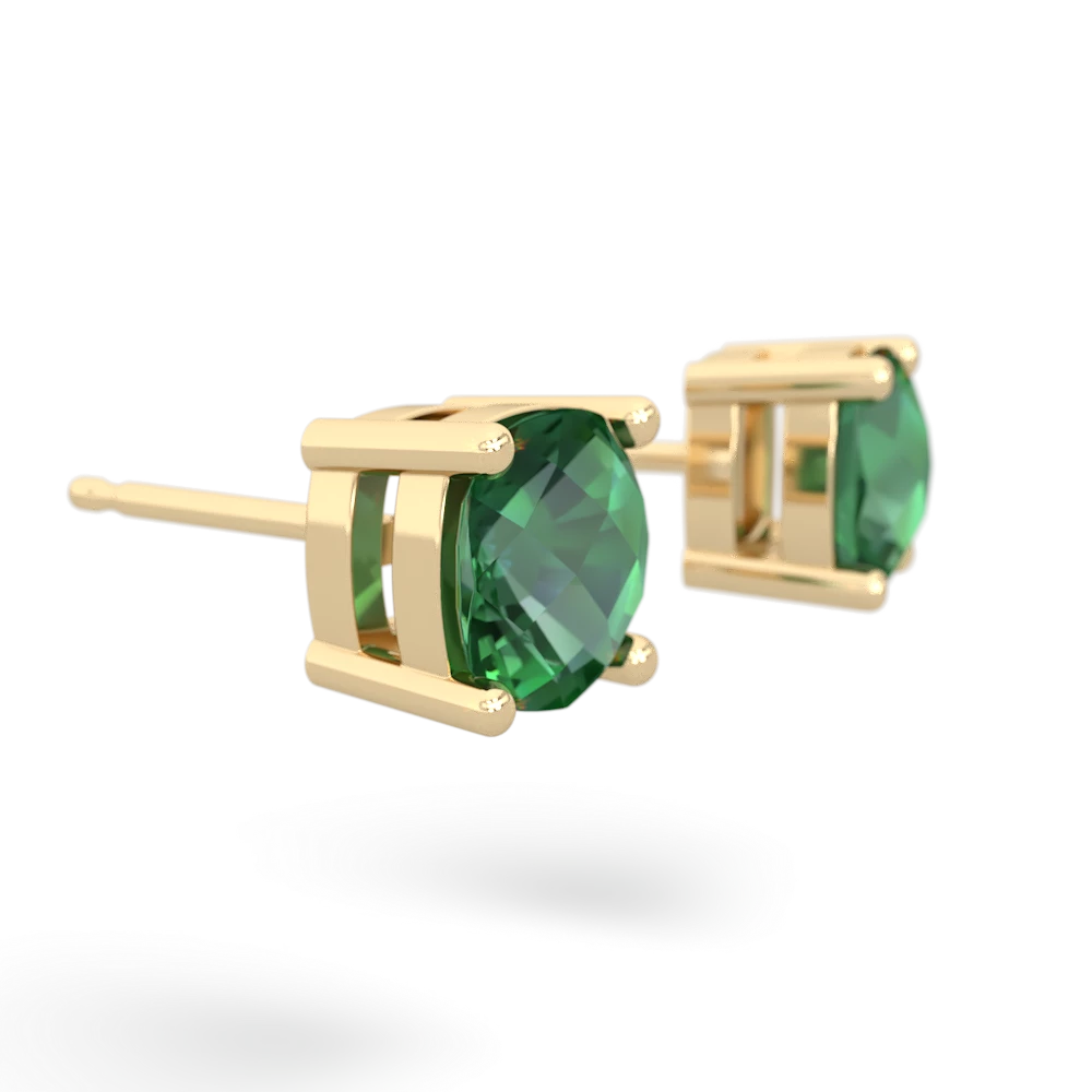 Lab Emerald 6Mm Checkerboard Cushion Stud 14K Yellow Gold earrings E1796