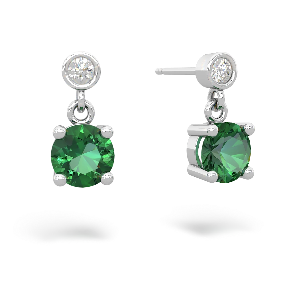 Lab Emerald Diamond Drop 6Mm Round 14K White Gold earrings E1986