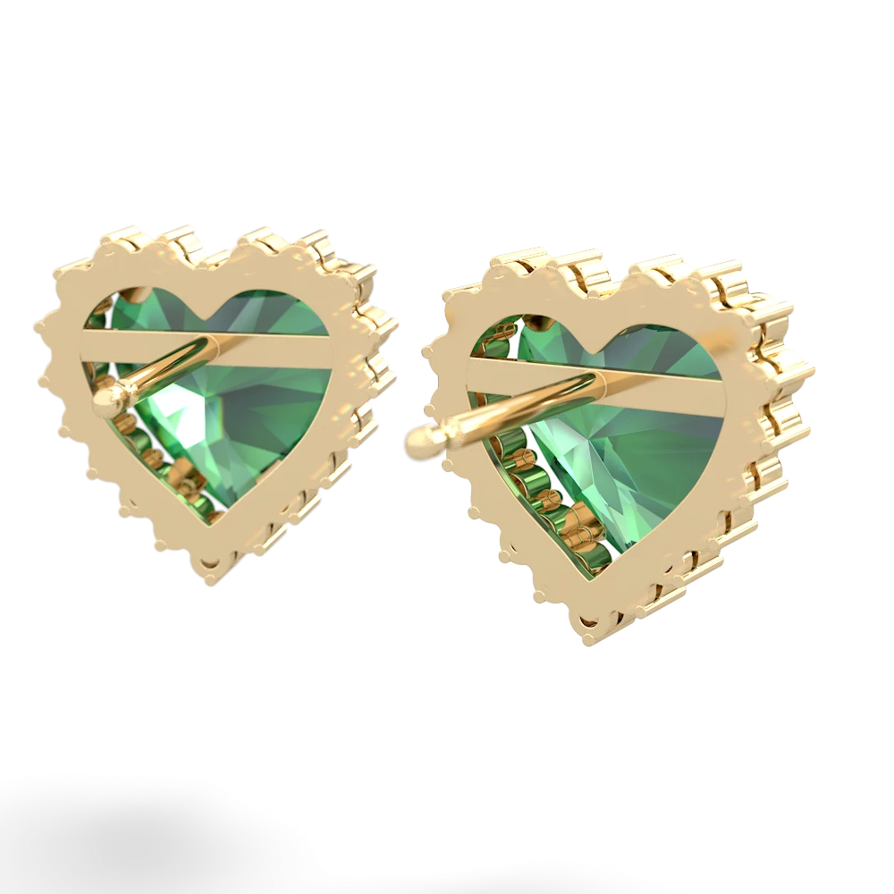 Lab Emerald Sparkling Halo Heart 14K Yellow Gold earrings E0391