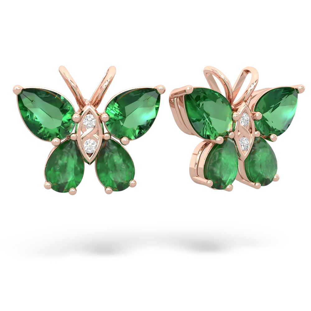 Lab Emerald Butterfly 14K Rose Gold earrings E2215