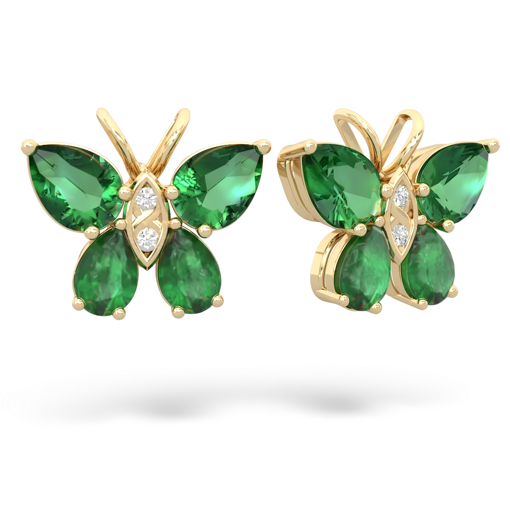 Lab Emerald Butterfly 14K Yellow Gold earrings E2215