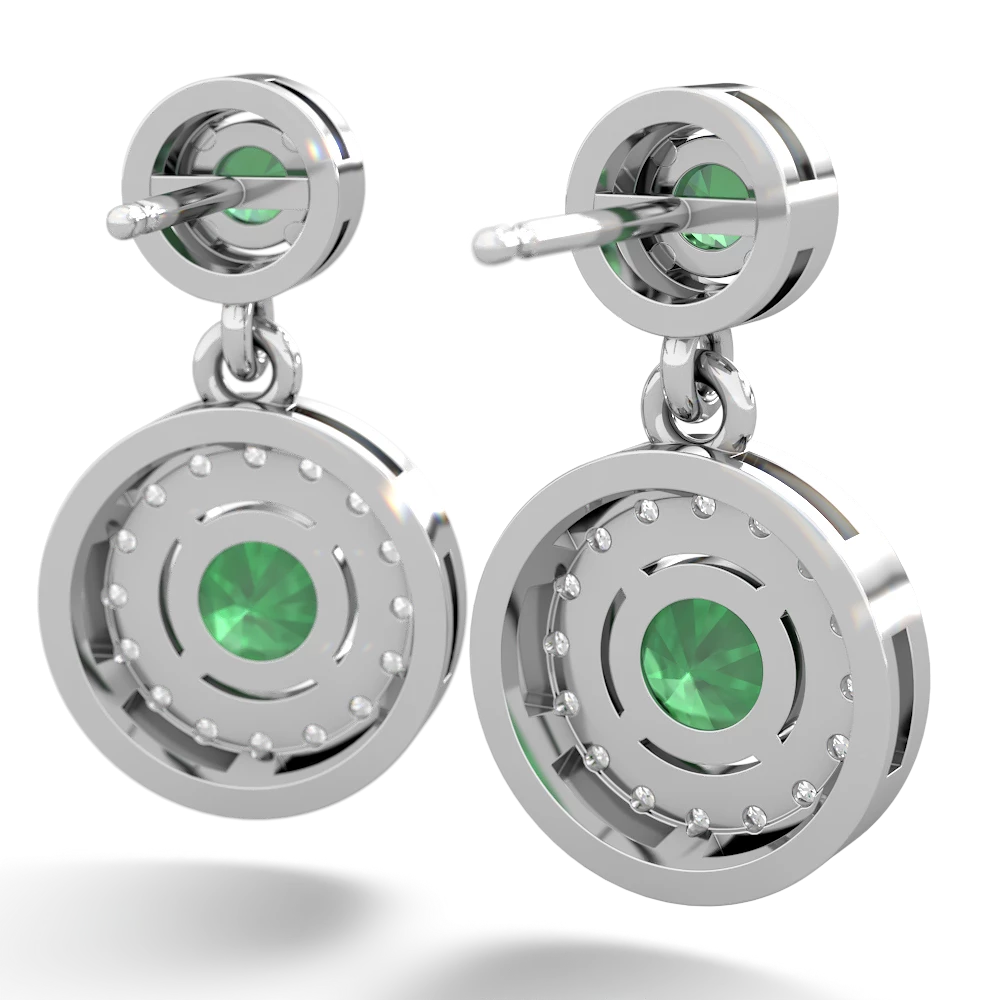 Lab Emerald Halo Dangle 14K White Gold earrings E5319