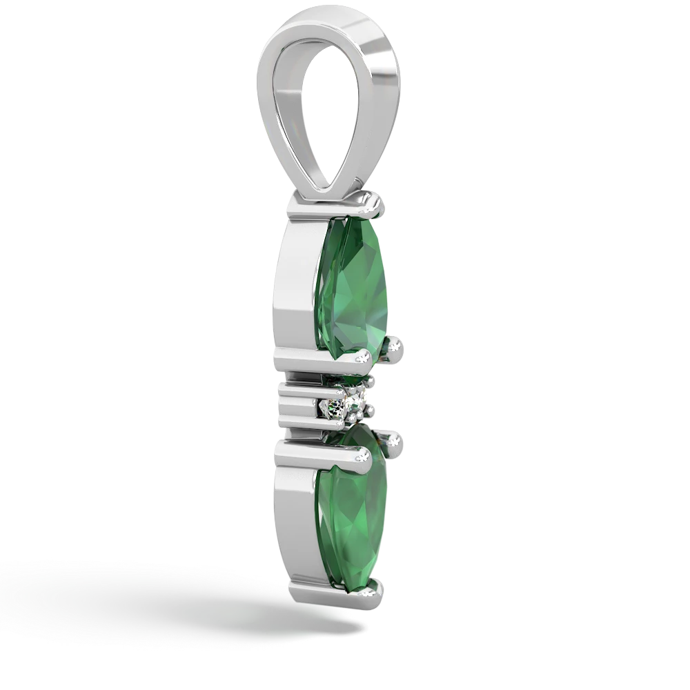 Lab Emerald Bowtie Drop 14K White Gold pendant P0865