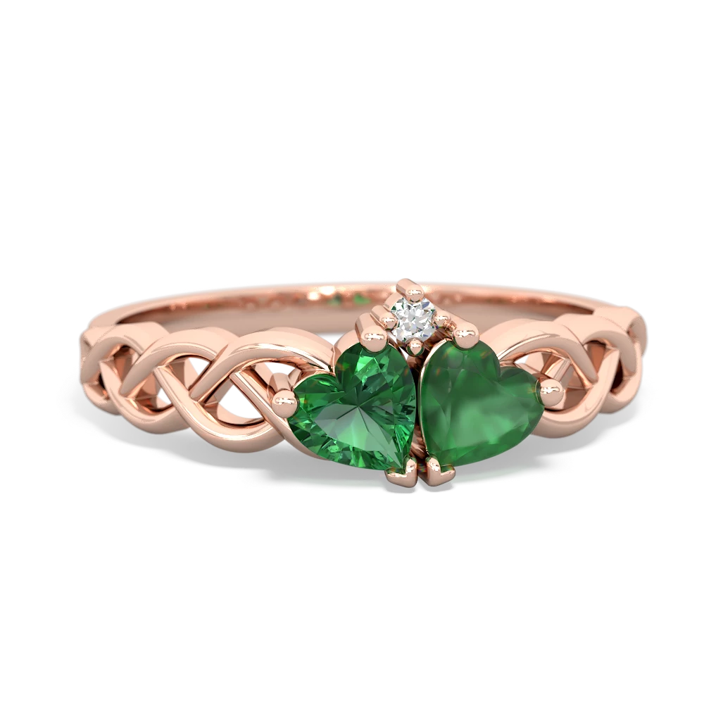 Lab Emerald Heart To Heart Braid 14K Rose Gold ring R5870